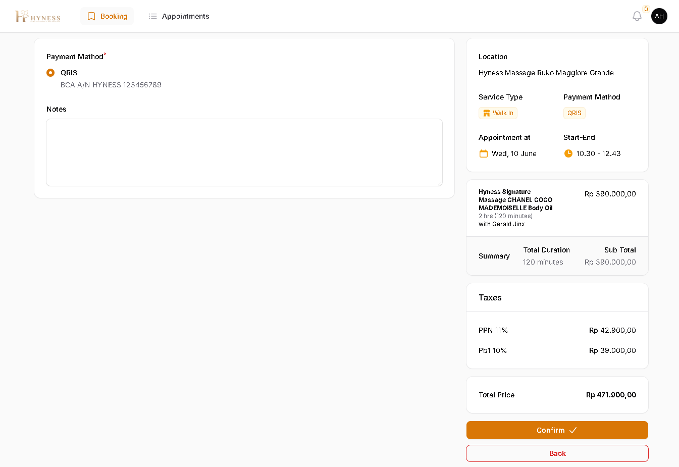 Booking Confirmation